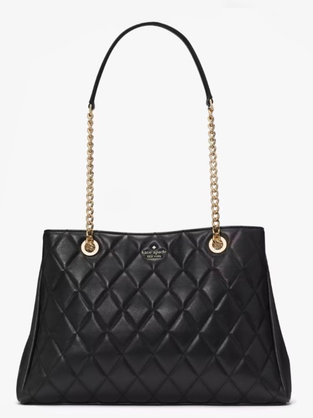 ♠️ kate spade Black Quilted Shoulder Bag with Gold Chain Straps